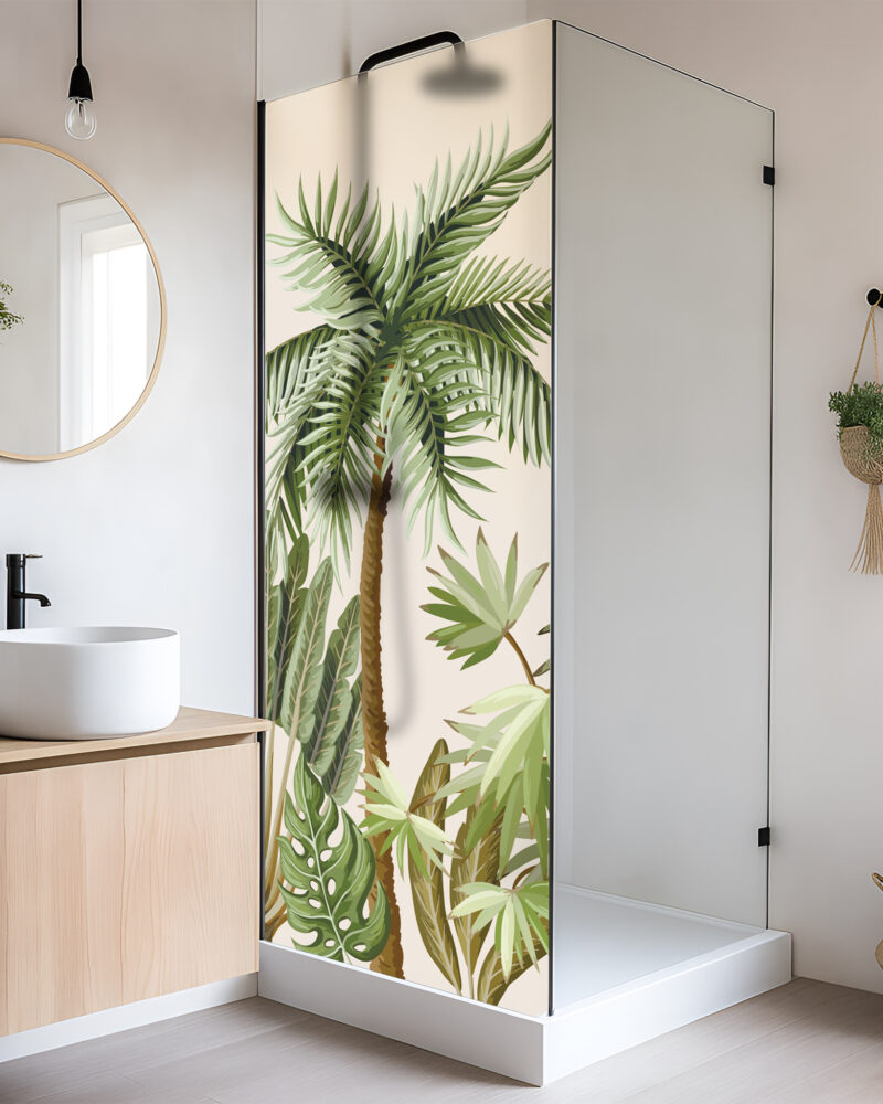 Tropical Oasis on Frosted Shower Panel Vinyl (Glass Not Included)