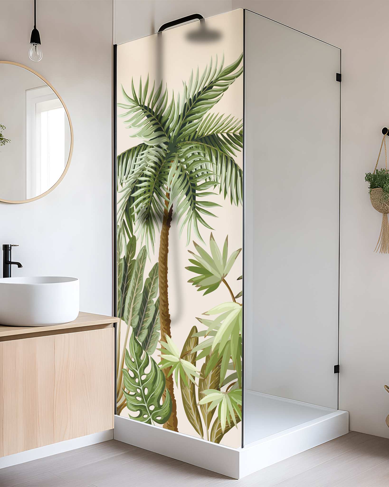 Tropical Oasis on Frosted Shower Panel Vinyl (Glass Not Included)