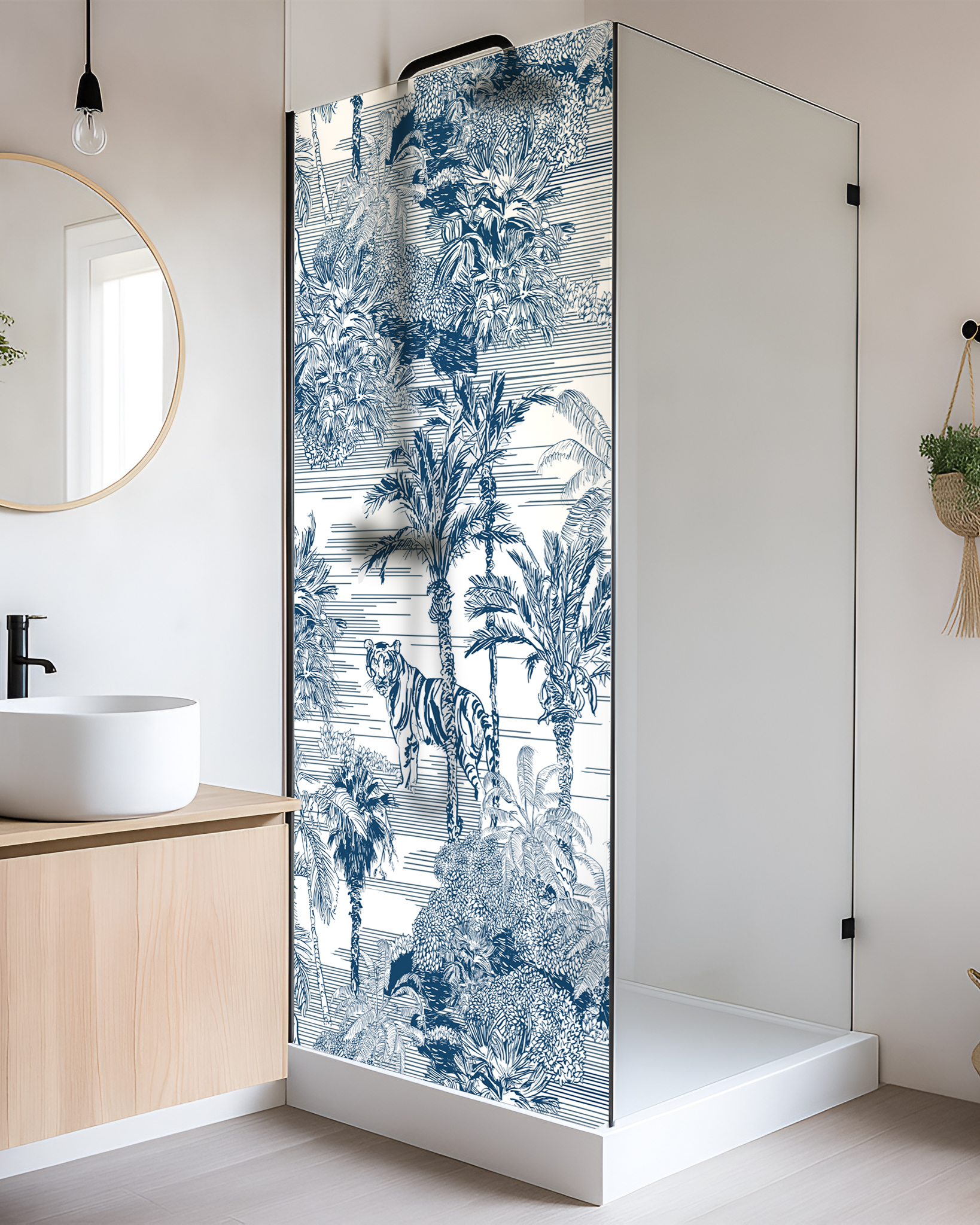 Tropical Paradise on Frosted Shower Panel Vinyl (Glass Not Included)